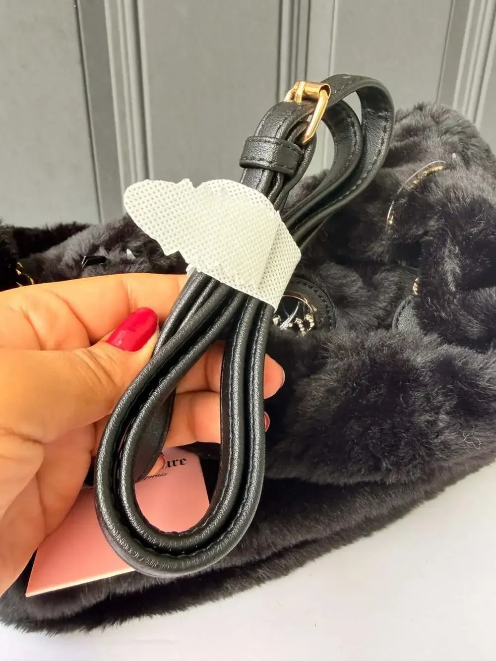 Juicy Couture Warm Up Faux Fur Black Liquorice Mini Tote Bag